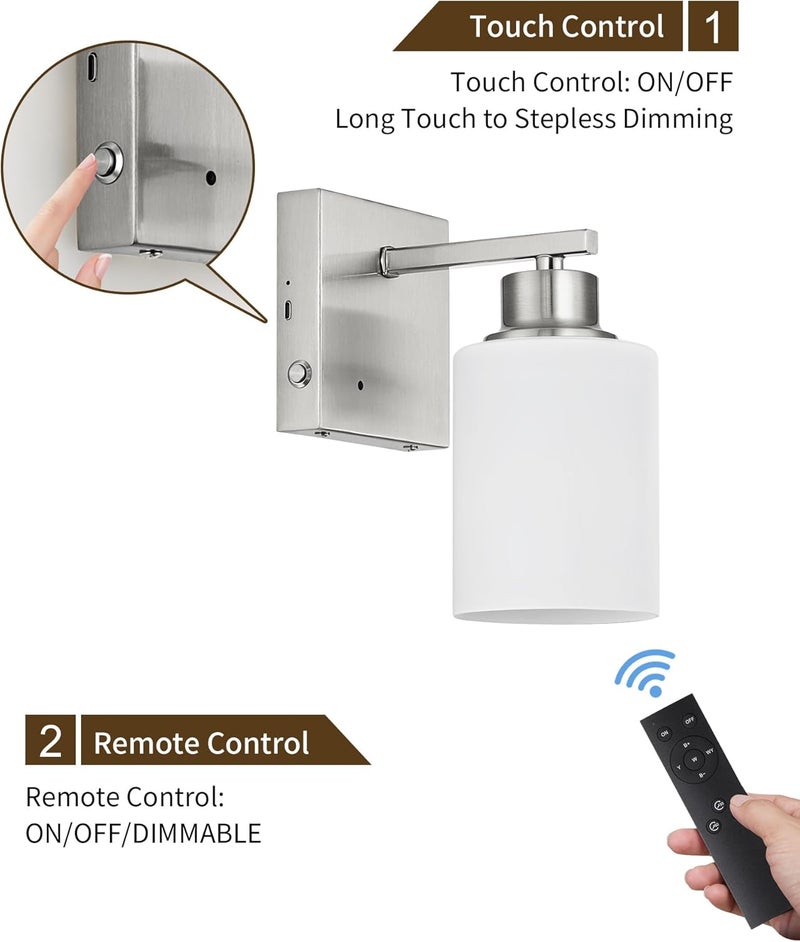 Rayogale Wireless Wall Sconces, Nickel Battery Operated Wall Sconce Set of 2 with Timer Function, Easy Install Dimmable Rechargeable Wall Lamps for Living Room, Bedroom, Hallway, Entryway Decor 3000K - Image 3